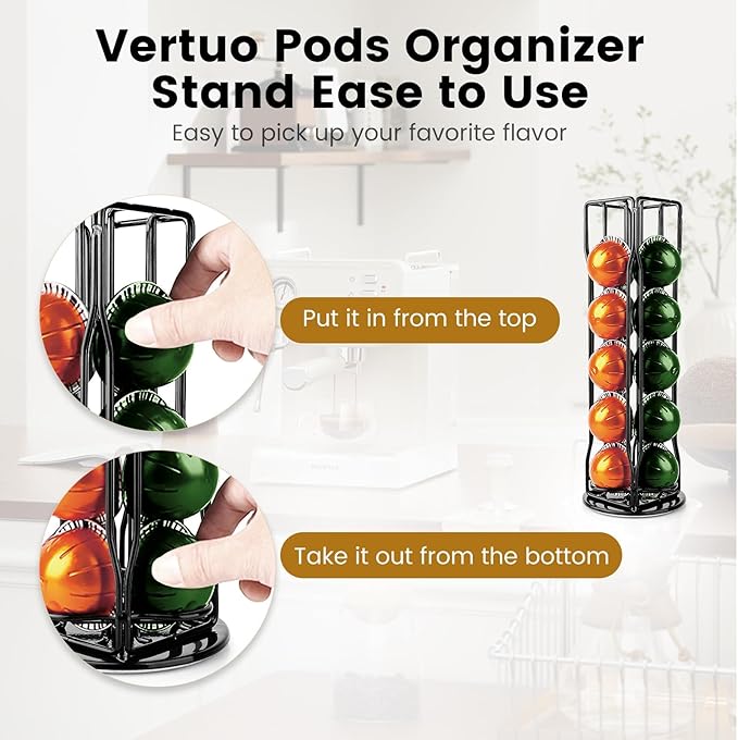 Coffee Pod Stand Holder for Nespresso Vertuoline 20 Pods, Coffee Bar Vertuo Pod Organizer Rack, 360° Rotating Coffee Capsule Holds Storage, 20 Pods Holder Spinner for Nespresso Vertuo Line (Black)