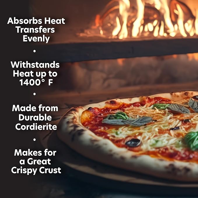 Pizza Stone for Oven, Grill, BBQ - Round 5/8 Inch Extra Thick Baking Stone w Safe Even Heating- XL 16.5" Pan for Crispy Crust, Heavy Duty Cordierite Holds High Temp- Kitchen Essential Must Have Gift
