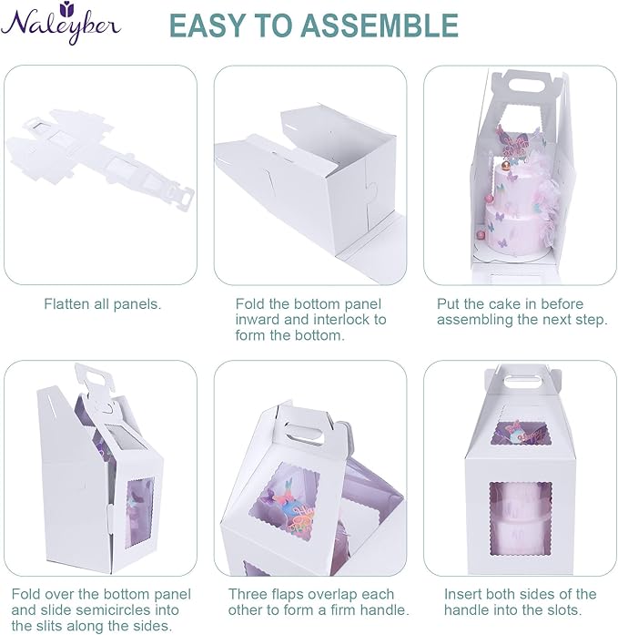 Tall Cake Boxes for Tier Cakes with Cake Boards 4 Pack 10 & 12 Inch Disposable Large Tiered Cake Carrier Take Out Containers with Window for Wedding Birthday Bakery Cake Safe Transport Box