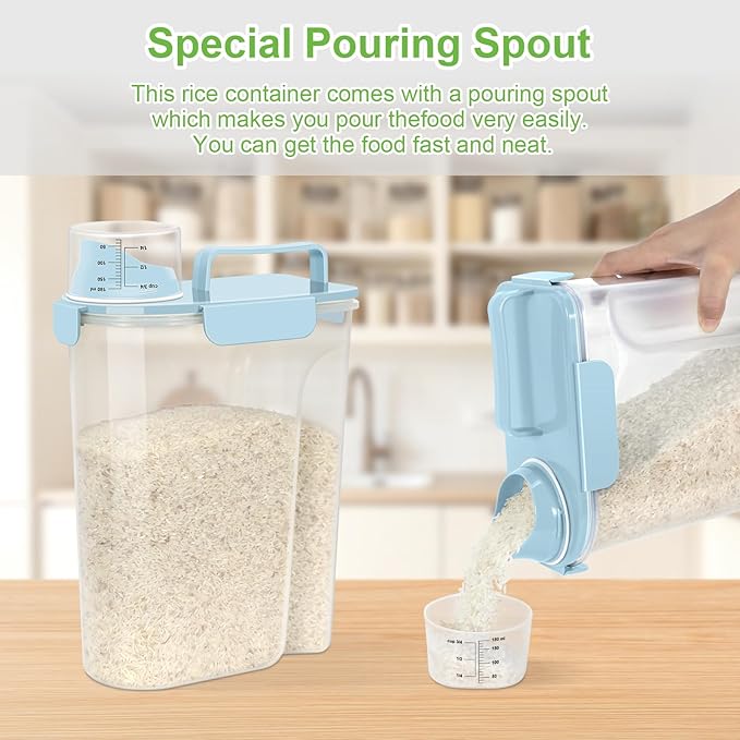 Airtight 10LBS Rice/Cereal/Dry Food Storage Container BPA Free, 5.28Qt Clear Plastic Kitchen and Pantry Organization Bin Suitable for Oats, Flour, Sugar, Pasta, Pet Food, etc (Sky blue)