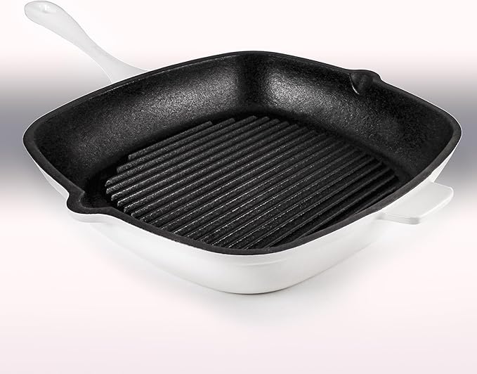 BergHOFF 10Pc Neo Enameled Cast Iron Cookware Set, Matching Lid, Oven Safe Up To 400°F, White