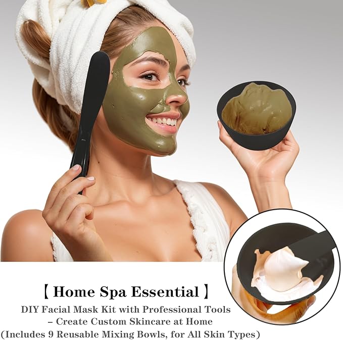 12Pcs Silicone Facial Mask Bowl DIY Face Mask Mixing Bowl for Home Salon Spa Face Skin Applicator Bowl with Stir Sticks, Black