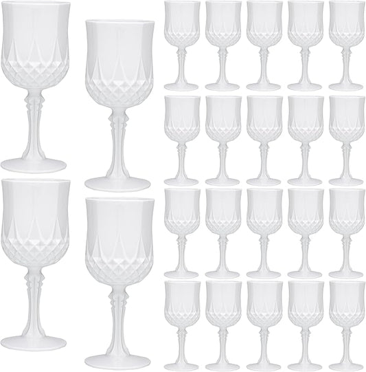 JLYLOL Plastic Vintage Wine Glasses 7OZ Plastic Goblets Vintage Drinking Glasses 24PCS Retro Wedding Glassware Water Goblets Reusable Drinking Cups for Party,Reception,Celebration,Bar,Whiskey(White)