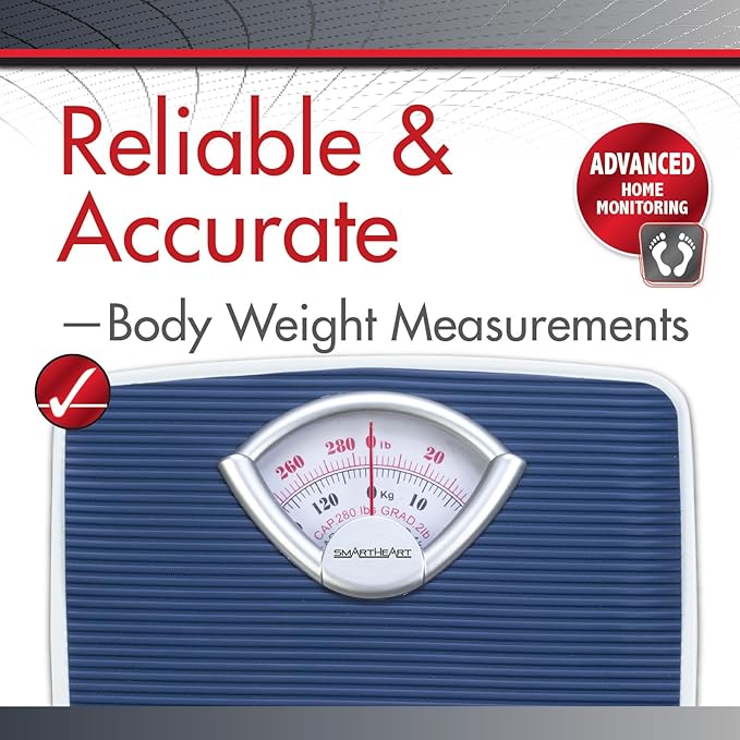 SmartHeart Analog Body Weight Scale | Mechanical Scale | 286 lbs / 130 kg Capacity | Non-Skid Platform | Easy Dial Calibration | No Batteries Needed