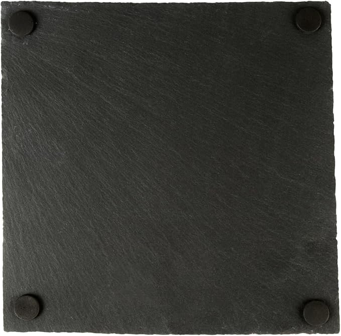 Restaurantware Slate Serving Tray 1 Pack of 8 x 8" Foam Feet Charcuterie Stone Plate Rustic Edges Freezable Black Square Serving Display Cheese Board for Kitchen, Gourmet, Dining, Parties
