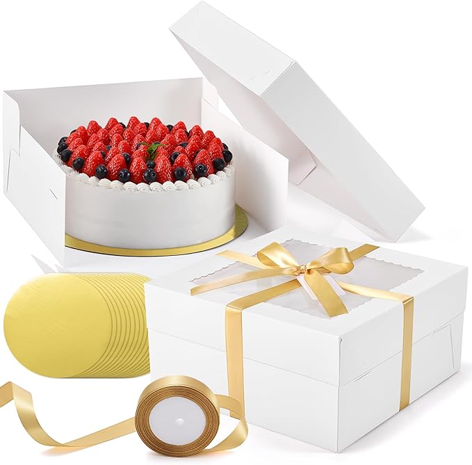 30Pcs Cake Boxes, 12x12x6 Inch Bakery Boxes with Window, 15Pcs Large White Dessert Boxes(15Pcs Cake Boards), Cake Carrier Container Disposable Pie Boxes Package for Pastries Cookies Cupcakes