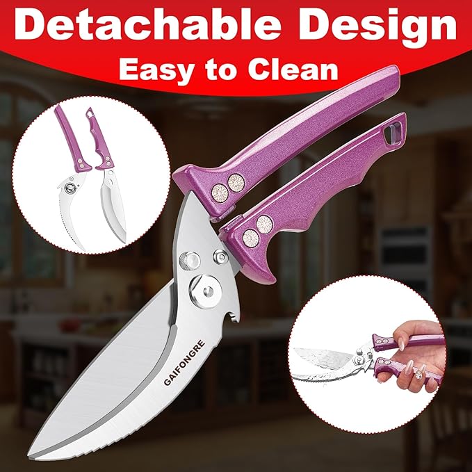 Poultry Shears Heavy Duty,Kitchen Shears for food Heavy Duty,Kitchen Scissors All Purpose,Chicken Shears,Fish,Meat,Easily Separable for Thorough Cleaning,Dishwasher Safe (Purple)