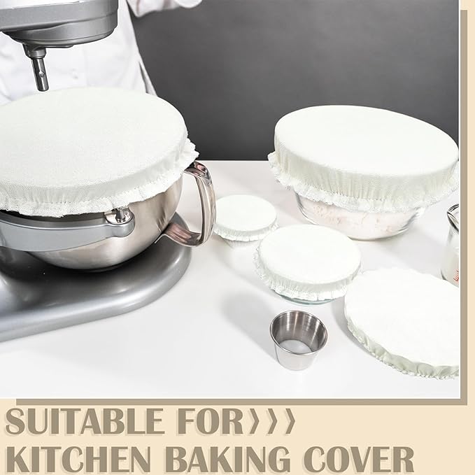 Patelai 10 Pcs Bowl Covers Reusable in 5 Size Stretch Cloth Fabric Elastic Food Storage Bowl Covers Bread Sourdough Lids for Proofing Food Fruits Leftover(Ivory Style)