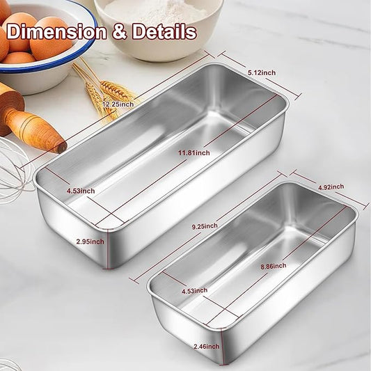 LIANYU Stainless Steel Loaf Pans Set of 3, Includes 1 Large (12x5 Inch) & 2 Medium (9x5 Inch) Bread Baking Pan, Solid Metal Bakeware Set for Meatloaf, Sourdough Bread, Brownies, Dishwasher & Oven Safe