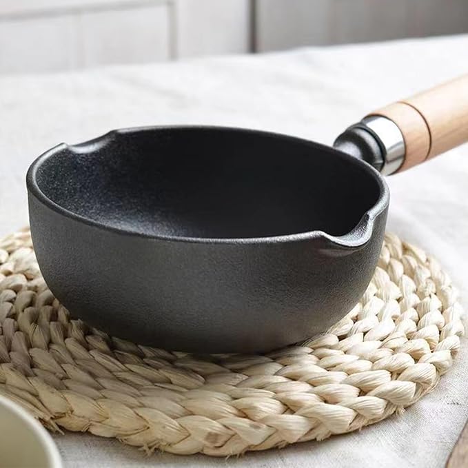 Melting Pot Cast Iron Sauce Pan, Multi Functional Cooking Even Heat Distribution Kitchen Cast Iron Butter Warmer Pot Baking Heating Holder Cheese Heating Pot