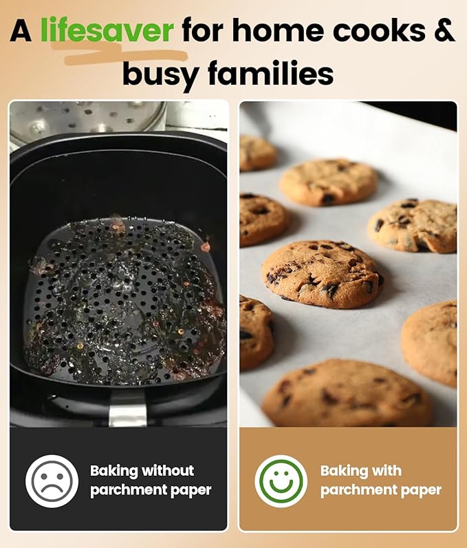 200 PCS Unbleached Parchment Paper Sheets for Baking 12x16 Inches, Non-Stick and Non-Toxic Pre-cut Parchment Sheets for Oven, Cooking, Grilling, Air Fryer and Steaming - Fit for Half Sheet Pans, White