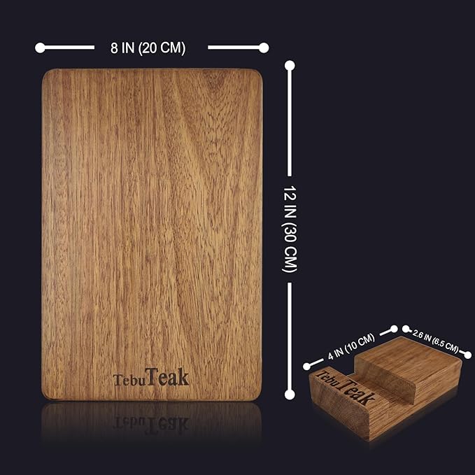 Solid Teak Wood Cutting Board - Single/One Piece Design Wooden Chopping Boards Non Glued Knife-Friendly Durable Chopping Block for Kitchen Meat Vegetable Cheese 12x8 IN (Includes Stand)