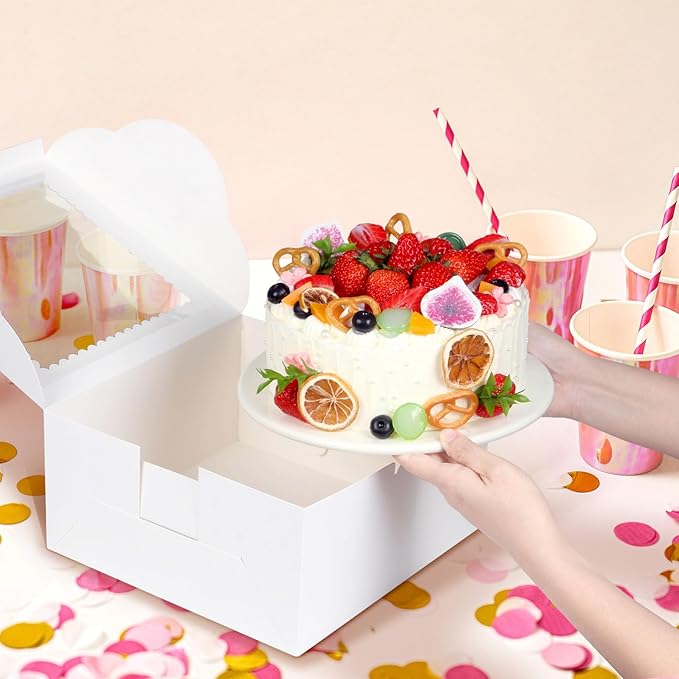 20Pcs 10 Inch Cake Boxes with Window, 10x10x5 Inches White Bakery Boxes, Cake Carrier Container for Pastries, Pie, Cookies, Chocolates, Cupcakes, Birthday Party, Wedding
