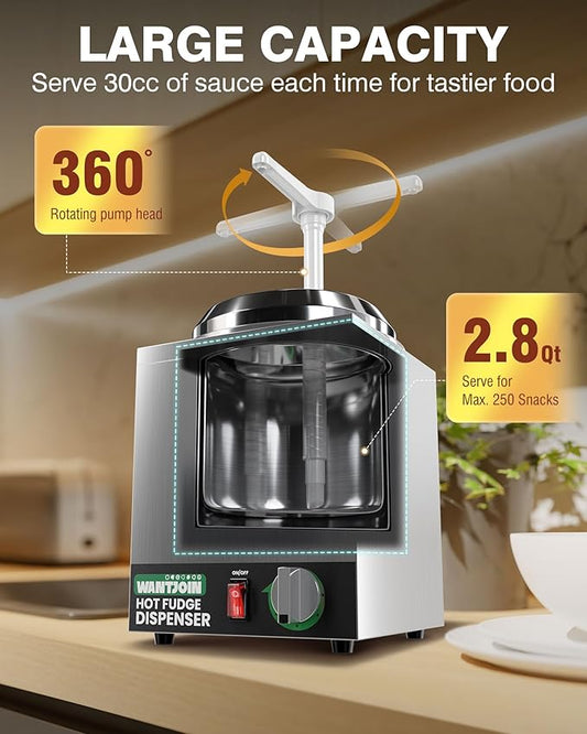 WantJoin 2.8Qt Nacho Cheese Dispenser with Pump - Nacho Cheese Warmer,Stainless Steel Hot Fudge Warmer W/5-Level Temperature Adjustment,Commercial Hot Fudge Dispenser for Caramel