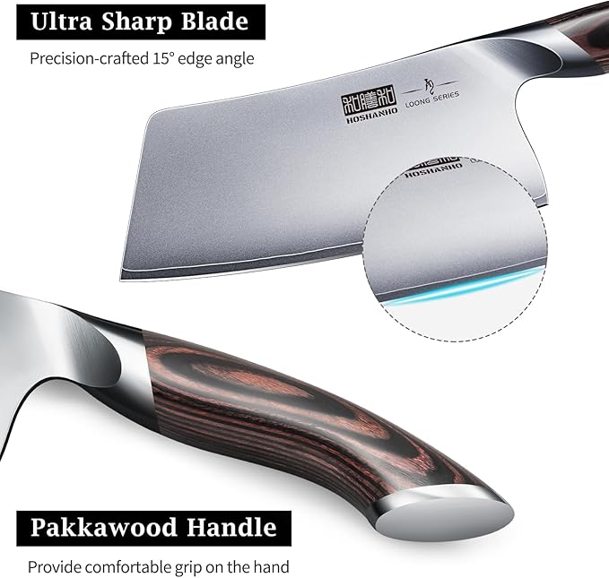 Cleaver Knife 7 Inch, Ultra Sharp Japanese High Carbon Steel Vegetable Meat Cleaver, Multifunction Chopper Butcher Knife for Home Kitchen and Restaurant