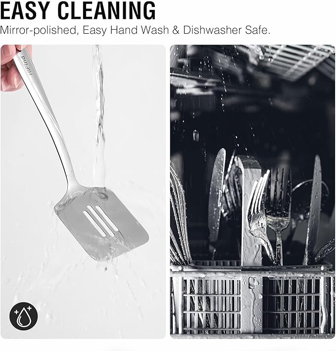 Stainless Steel Serving Utensils Set, 7Pcs Small Kitchen Utensils Set, Small Utensils for Serving, Ladle, Slotted Spatula, Meat Fork, Slotted Spoon, Cake Server, Solid Spoon, Square Spoon