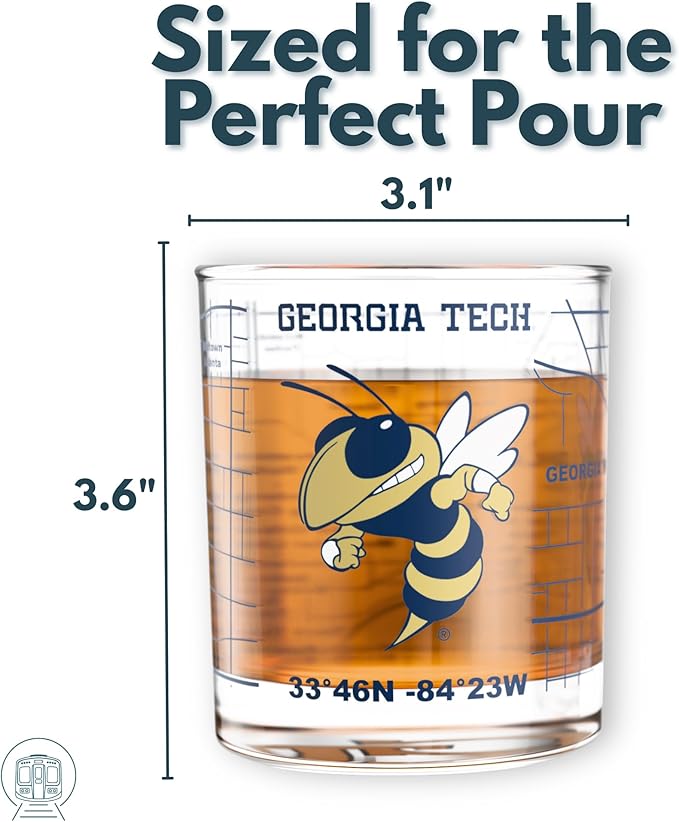 Greenline Goods – Georgia Tech University Yellow Jackets College Whiskey Glasses (Set of 2), 10 oz – Full-Color Logo + Campus Map