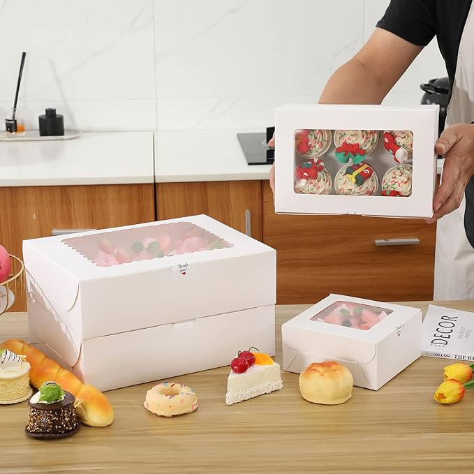 20Packs- 12 Count White Cupcake Containers Bakery Cake Boxes, Birthday, Wedding, Christmas party, Auto-Popup Cupcake Boxes for personalized gift giving , Cookies, Baking Gift Display, cake box