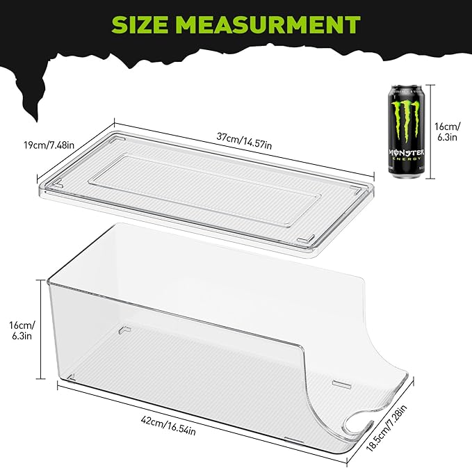 Soda Can Organizer for Refrigerator for Tall Cans of 16oz & 17oz, Stackable Beverage Cans Container Holder Dispenser with Lid for Fridge Pantry Rack Freezer (One Pack)