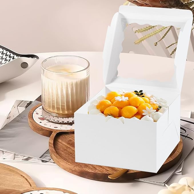 48PCS 9x9x5 Inches Cake Boxes with Window, White Bakery Dessert Boxes, Cajas Pasteles for Cake, Cake Carrier Container for Valentine's Day, Mother's Day, Birthday, Wedding, Party (9*9*5inch/24pcs)