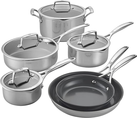 ZWILLING Energy Plus 10-pc Stainless Steel Ceramic Nonstick Cookware Set