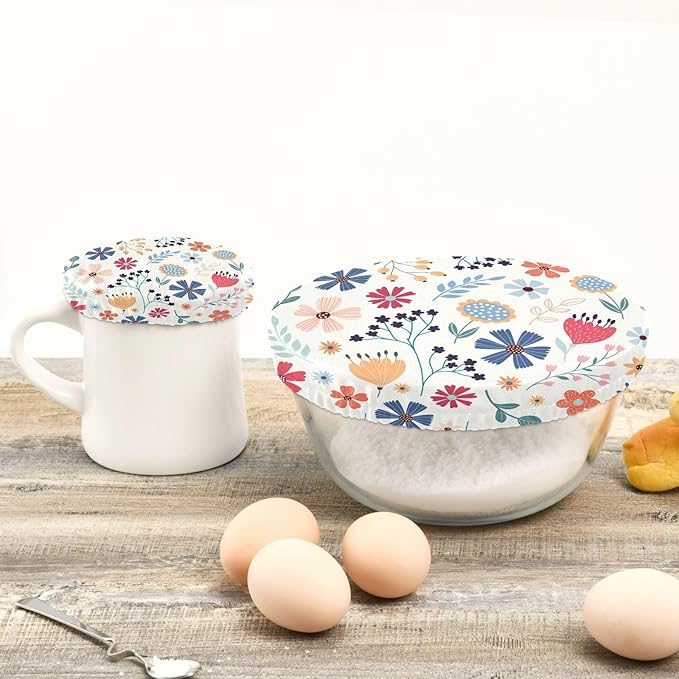 5 Pcs Bowl Covers Reusable in 5 Size Elastic Food Cover Cloth Lids Fresh Keeping Dish Cookware Bakeware Fabric Covers Lids for Food Leftovers Fruits Storage Flower Collection