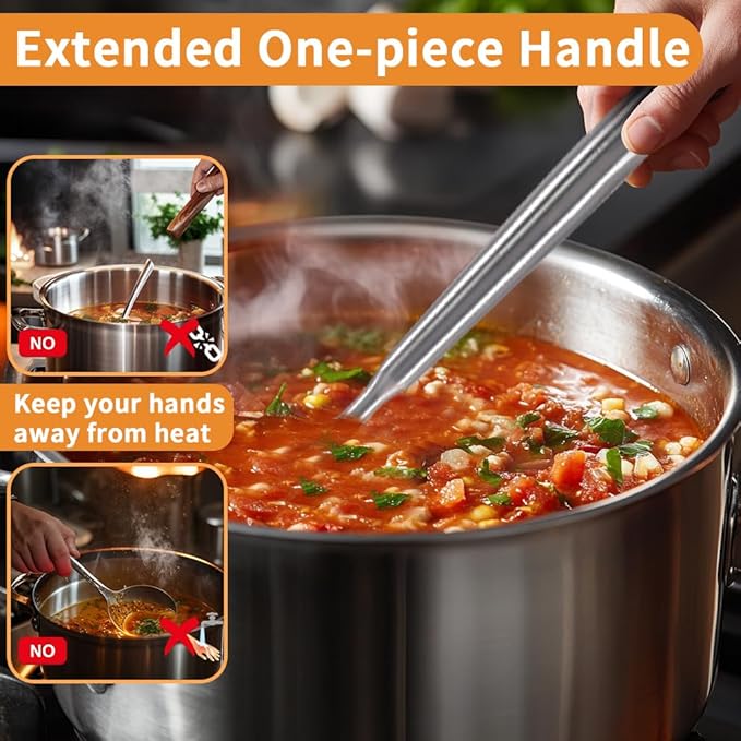 Deep Stainless Steel 13.7 Inches Newness Soup Ladle,[Rustproof, Heat Resistance, Integral Forming]Resilient 304 Stainless Steel Soup Spoon with Vacuum Ergonomic Round Handle, Cooking Spoon for Kitchen