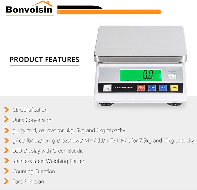Bonvoisin Lab Scale 10kgx0.1g Counting Scale Digital Analytical Balance Accurate Electronic Scale CE Certification Laboratory Balance Precision Scale Jewelry Gold Scale (10kg, 0.1g)