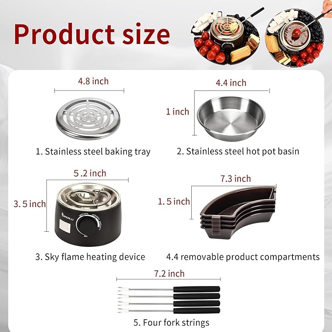 BADALU 2 in 1 Electric S'mores Maker & Fondue Pot, Temperature Control Tabletop Indoor S'mores Maker Kit with 4 Roasting Forks Housewarming Christmas Gifts,Family Gifts