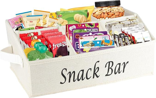 Snack Organizer for Countertop, Fabric Snack Organizer with Handles, 6 Compartment Snack Box Container Snack Basket, Snack Bar Station Organizer, Kitchen Pantry Organizer and Storage - Beige