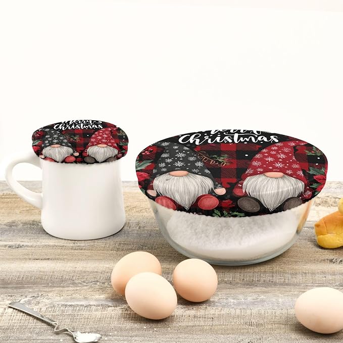 5 Pcs Bowl Covers Reusable in 5 Size Elastic Food Cover Cloth Lids Fresh Keeping Dish Cookware Bakeware Fabric Covers Lids for Food Leftovers Fruits Storage Red Black Checkered Christmas Gn