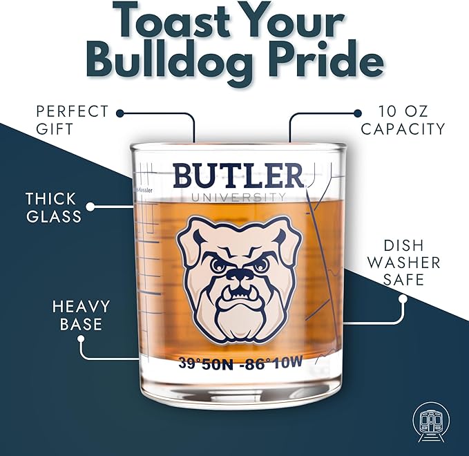 Greenline Goods – University of Butler Bulldogs College Whiskey Glasses (Set of 2), 10 oz – Full-Color Logo + Campus Map
