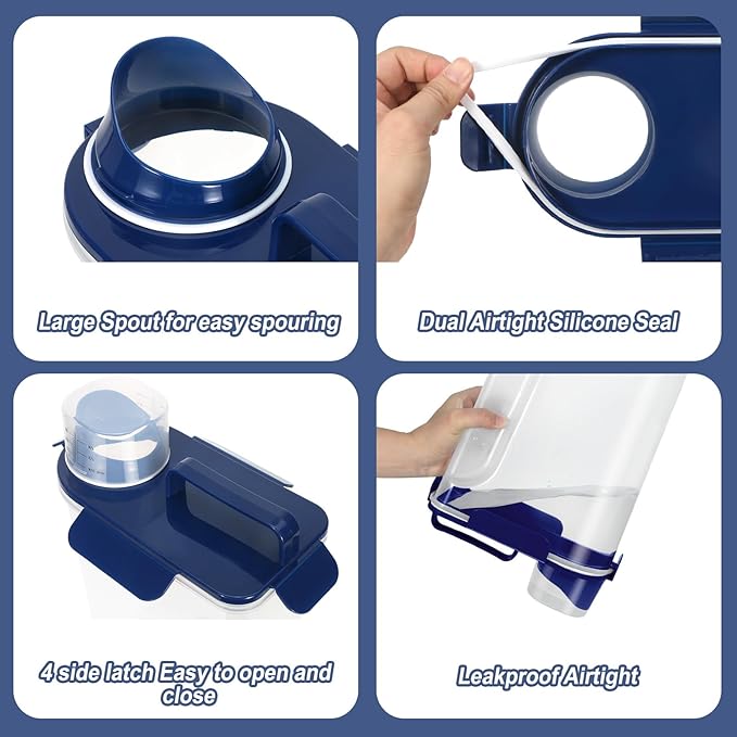 5-7Lbs Portable Airtight Dog Cat Food Container, Match Pet Feeding Mat Clean and Convenient, Making Food Less Messy, Translucent Storage Bin for Small Animal Kibble, Bird Seed, Oatmeal-Blue