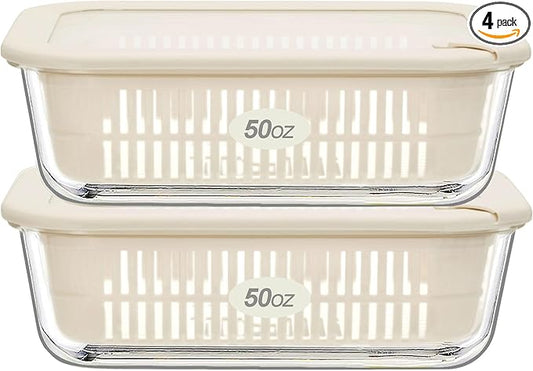 Urban Green Glass Food Storage Containers with Glass Lids, Microwave Safe Food Container Set, Aitight Meal Prep Container Set, BPA Free Colander, LeakProof, 2 Pack