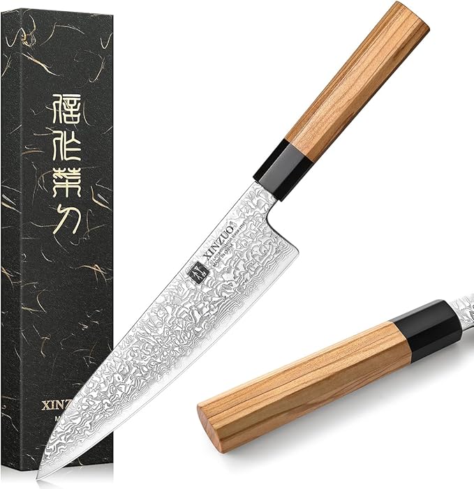 XINZUO 8.5 Inch Chef Knife, 67 Layers Hand Forged Damascus Steel Kitchen Knife Professional, Japanese Chef Knife for Chefs and Home Cooking, Ultra Sharp,Olive Wood Octagonal Handle
