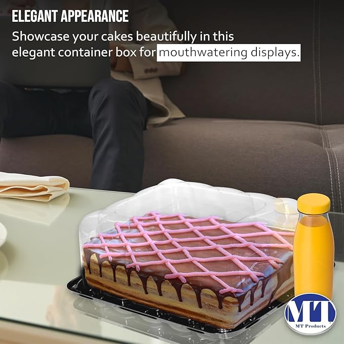 MT Products Clear Plastic Rectangular Bakery Boxes 11" x 9" x 5" - 1/8 Sheet Disposable Cake Containers with lids - Pack of 50