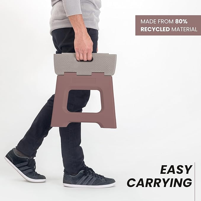 Vigar Compact Step Stool Foldable, 10-1/2-inch Step Stools for Adults up to 330 Pound, Lightweight Stool, Non-Slip Folding Step Stool, Raisin in the Sun﻿