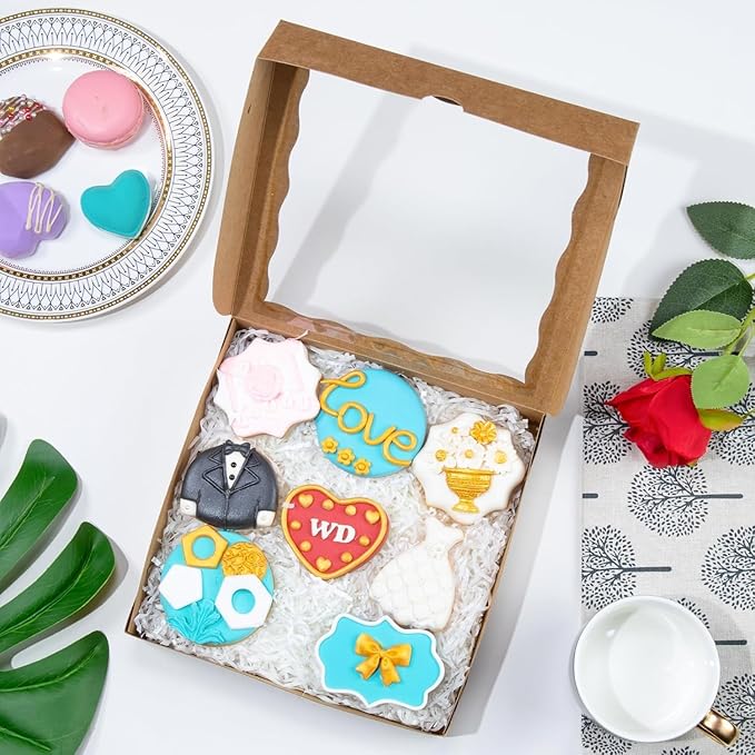 30pcs 8x8x2 Inch Brown Bakery Boxes with Window - Perfect for Cookies, Chocolate Covered Strawberries, Pretzels, Cakesicles & More