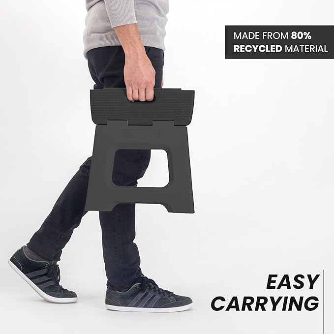 Vigar Compact Step Stool Foldable, 10-1/2-inch Step Stools for Adults up to 330 Pound, Lightweight Stool, Non-Slip Folding Step Stool, Black