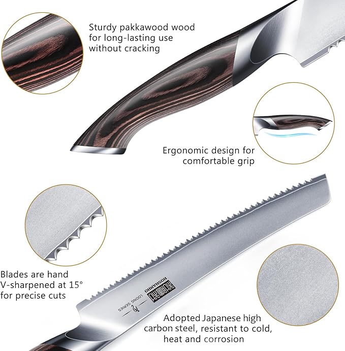 Bread Knife 10 inch, Japanese High Carbon Stainless Steel Serrated Bread Knives, Professional Bread Cutting Knife for Homemade Bread