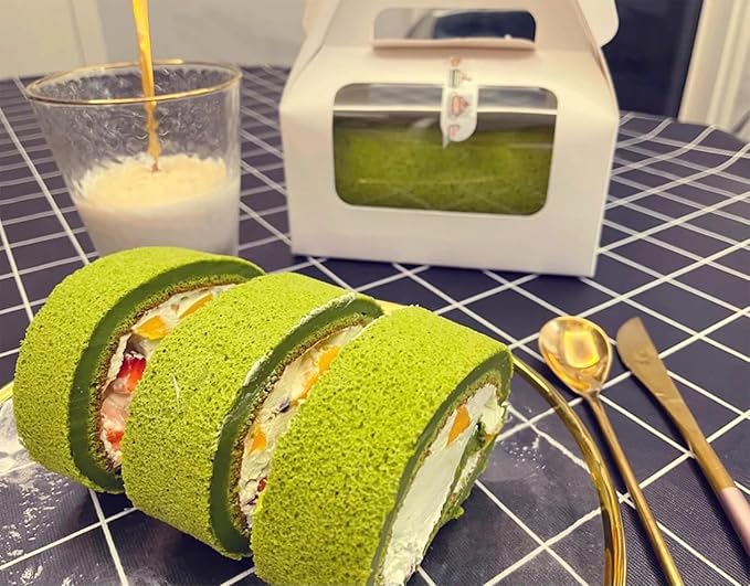 30 Pcs 6.3 Inch Window Roll Cake Gable Boxes Bulk with Handle & Cake Boards, Homemade & Bakery White Paper Favor Containers, Easy Carrying, Gift Boxes for Christmas Wedding