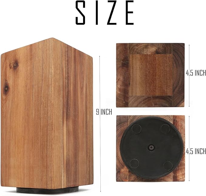 Resafy Magnetic Knife Wooden Block 360 Rotatable Knife Holder Rack with Strong Enhanced Magnets, Acacia Wood & Stainless Steel, Modern Black Style