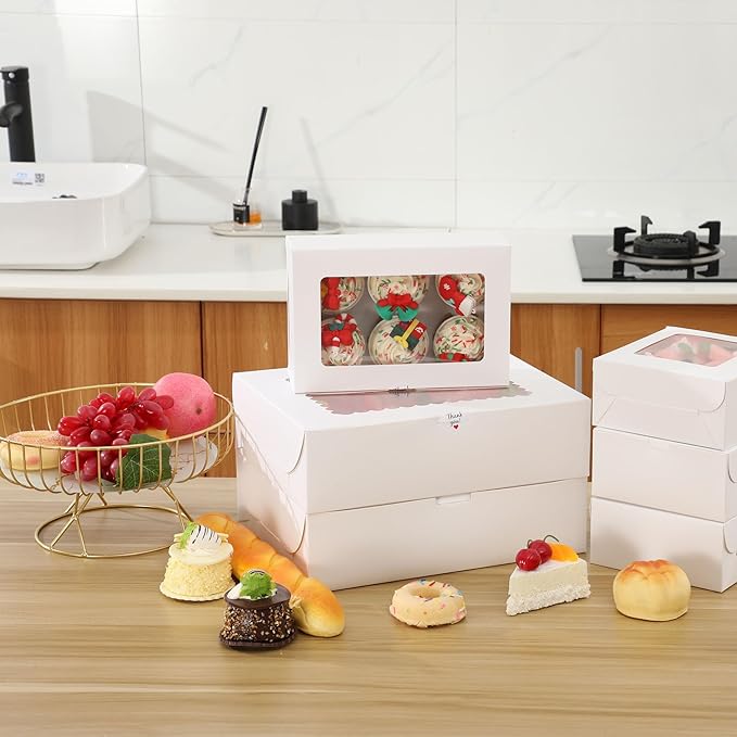 20Packs- 6 Count White Cupcake Containers Bakery Cake Boxes, Birthday, Wedding, Christmas party, Auto-Popup Cupcake Boxes for personalized gift giving , Cookies, Baking Gift Display, cake boxes
