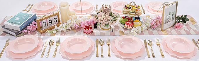 COLOSUS Pink Plastic Party Bowls (60 Pack) 12 Oz Disposable Soup/Salad Bowl, Fancy Shatterproof Dinnerware for Easter, Catering, Holidays, Weddings, and Everyday Use