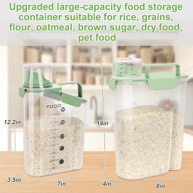 Airtight 10LBS/ Rice/Cereal/Dry Food Storage Container BPA Free, 5.28Qt Clear Plastic Kitchen and Pantry Organization Bin Suitable for Oats, Flour, Sugar, Pasta, Pet Food, etc (Fruit Green