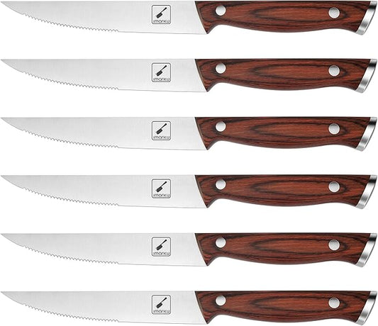 imarku Steak Knives Set of 6, Japanese HC Steel Premium Serrated Steak Knife Set with Ergonomic Handle and Gift Box, Home Essential, Best Birthday Gifts for Women and Men