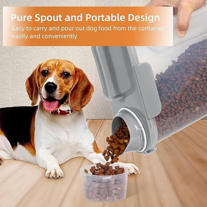 5-7Lbs Small Cat Dog Food Storage Containers BPA Free, Airtight Pet Food Storage Containers with Large Pour Spout/1 Measuring Cup/ 4 Safety Locks and With Folding Bowl (Elegant Gray)