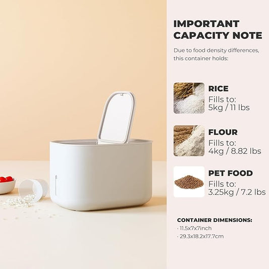 Zuutii Rice Storage Container,Food Container, Dry Food Storage, Pet Food Dispenser, 6.9Qt/11lbs Large Storage Bin with Lid,Silicone Ring & Moisture Proof,for Grain Cereal Soybean Corn,Begie