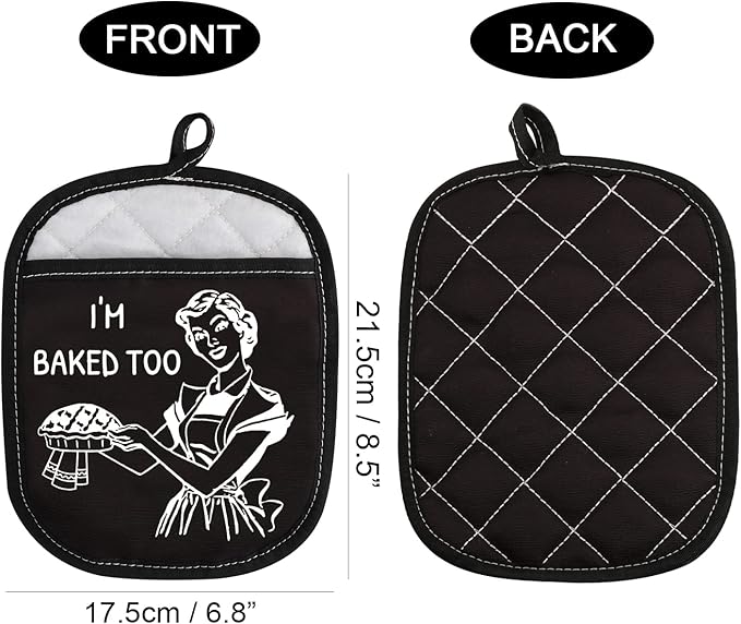 Novelty Baking Gift Heat Resistant Potholder Oven Pad with Pocket I’m Baked Too Funny Baker Gift for Mom Sister Friend (I'm Baked Too Black)