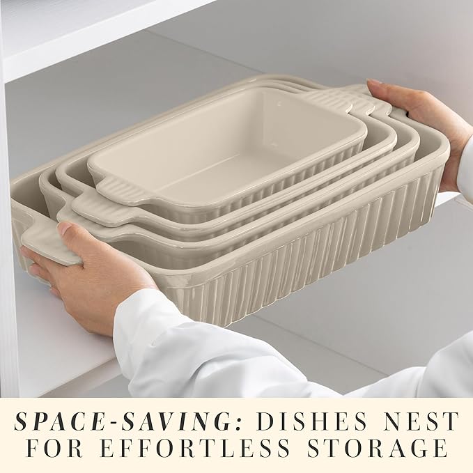COOK WITH COLOR Casserole Dishes for Oven, Porcelain Baking Dishes, Ceramic Bakeware Sets of 4, Rectangular Pans Handles for Baking Cake Kitchen